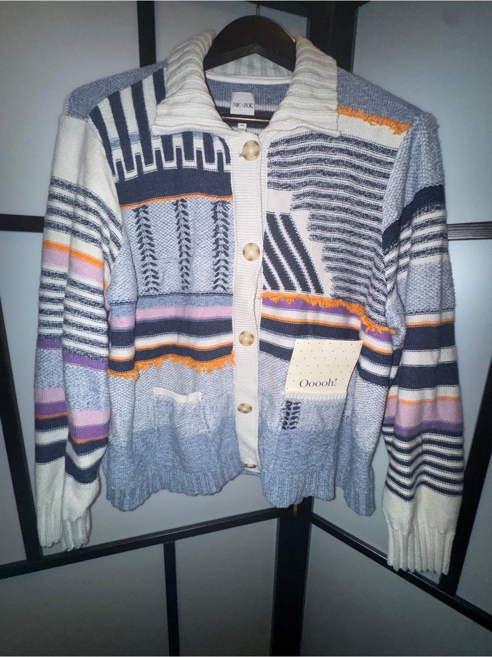 NIC+ZOE Multicolor Striped Knit Cardigan - Blue, Cream, Navy, Orange, Purple